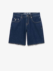 Superdry Dark Blue Wash Mid Rise Baggy Shorts - Image 1 of 2