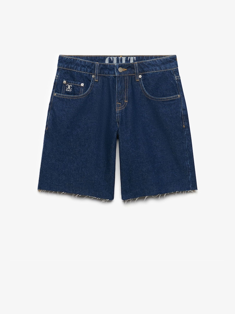 Superdry Dark Blue Wash Mid Rise Baggy Shorts - Image 1 of 2