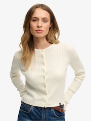 Superdry Cream Long Knit Essential Cardigan - Image 1 of 6