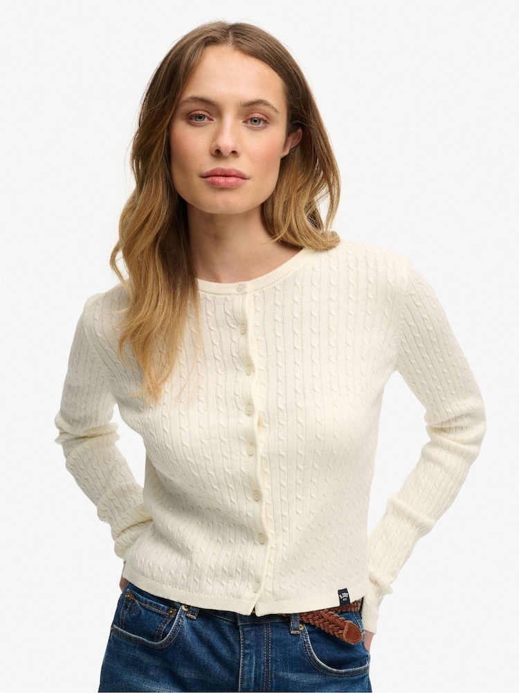 Superdry Cream Long Knit Essential Cardigan - Image 1 of 6