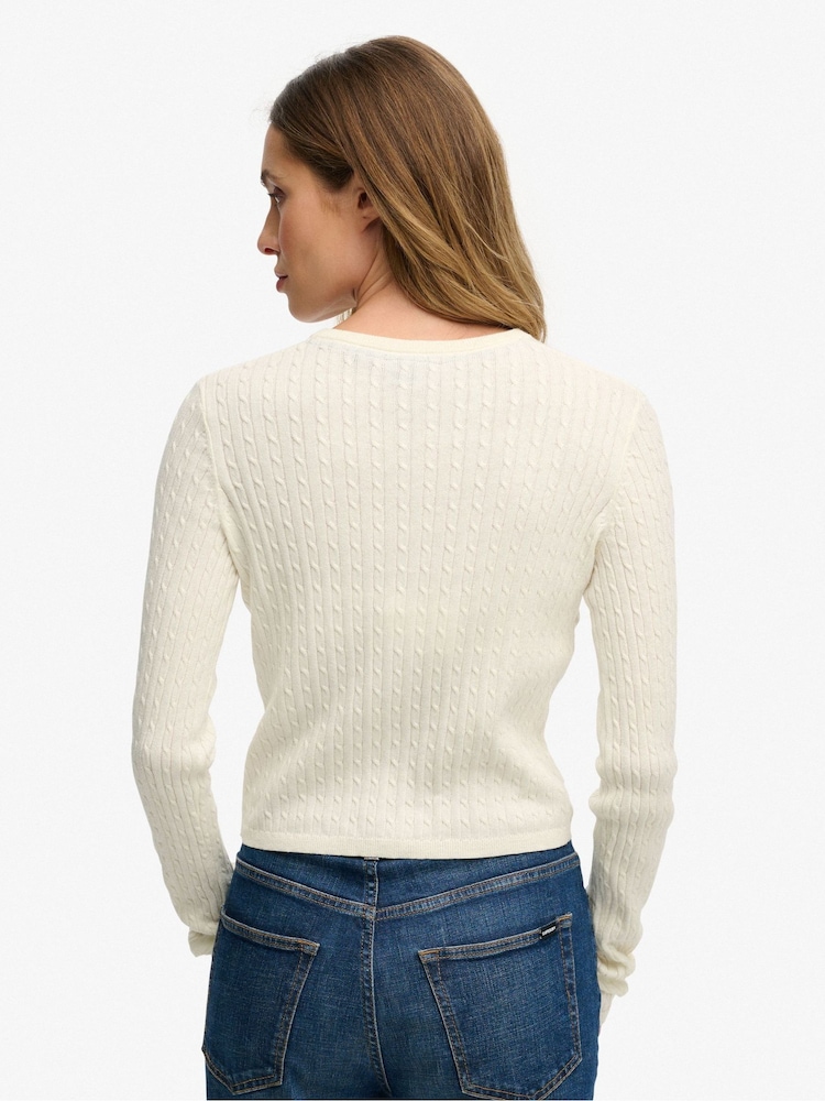 Superdry Cream Long Knit Essential Cardigan - Image 2 of 6