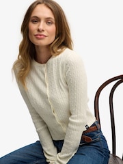 Superdry Cream Long Knit Essential Cardigan - Image 3 of 6