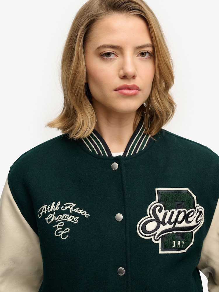 Superdry Green Patched Varsity Bomber Jacket - Image 12 of 12