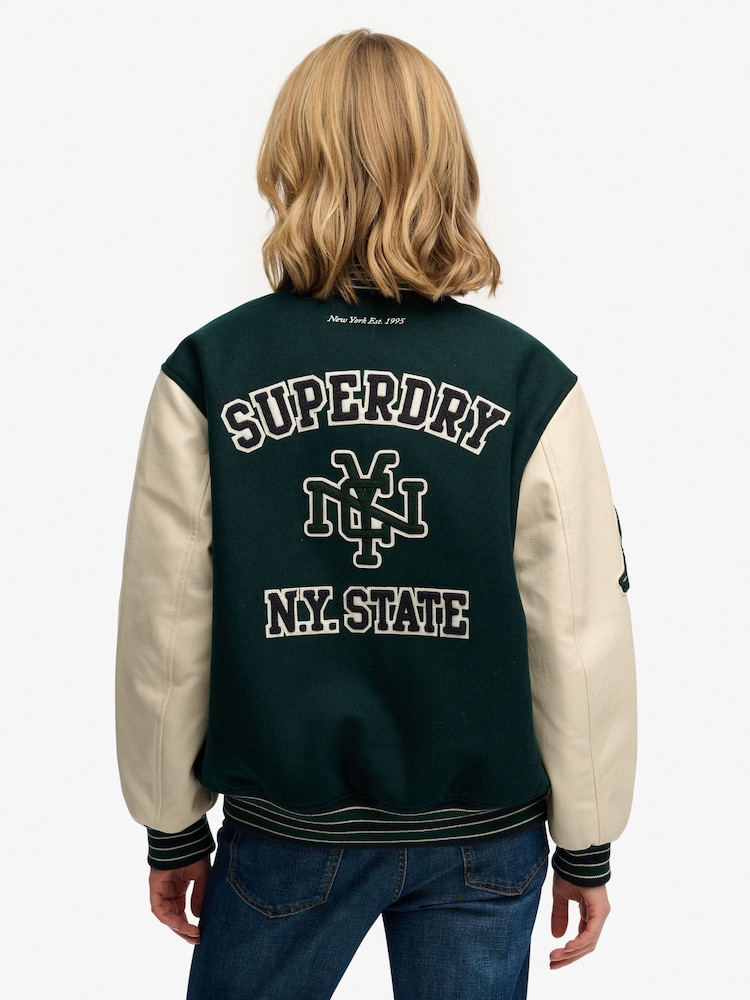 Superdry Green Patched Varsity Bomber Jacket - Image 2 of 6