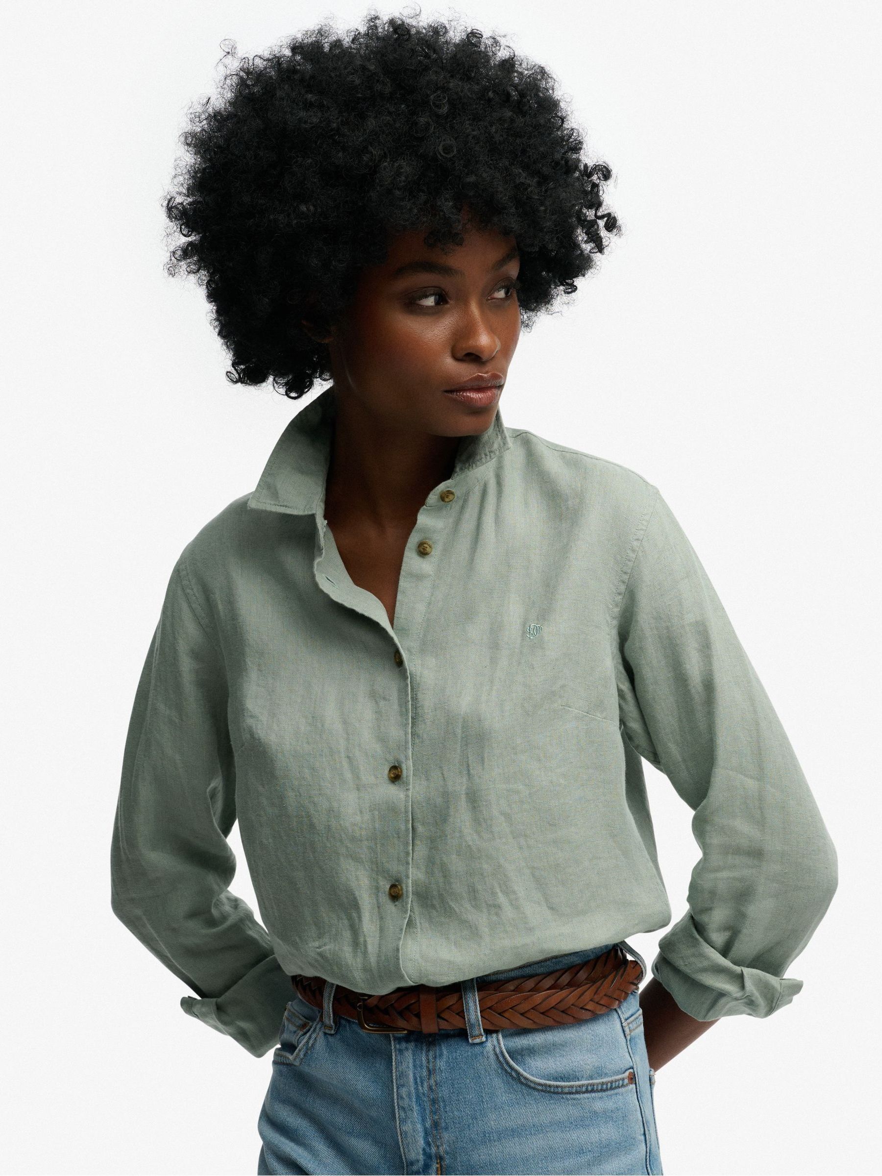 Superdry Women's Green Premium Linen Boyfriend Shirt