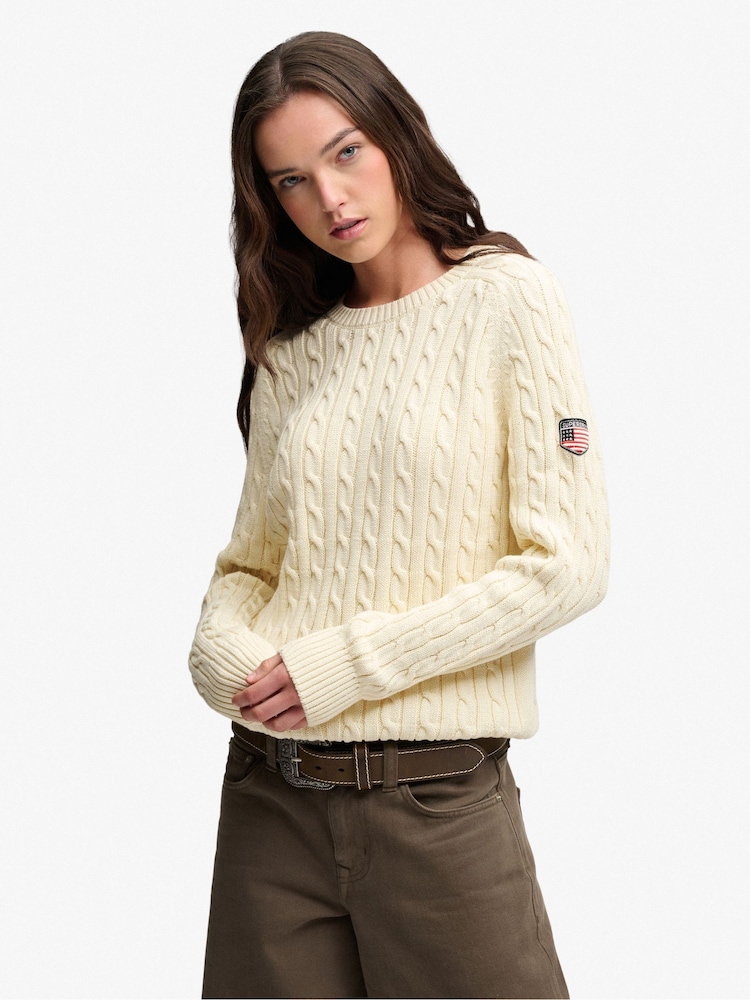 Superdry Cream Slouchy Cable Knit Jumper - Image 1 of 7 Superdry Cream Slouchy Cable Knit Jumper - Image 1 of 7
