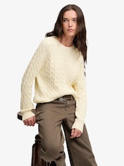 Superdry Cream Slouchy Cable Knit Jumper - Image 5 of 7