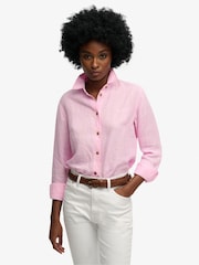 Superdry Pink Premium Linen Boyfriend Shirt - Image 1 of 5