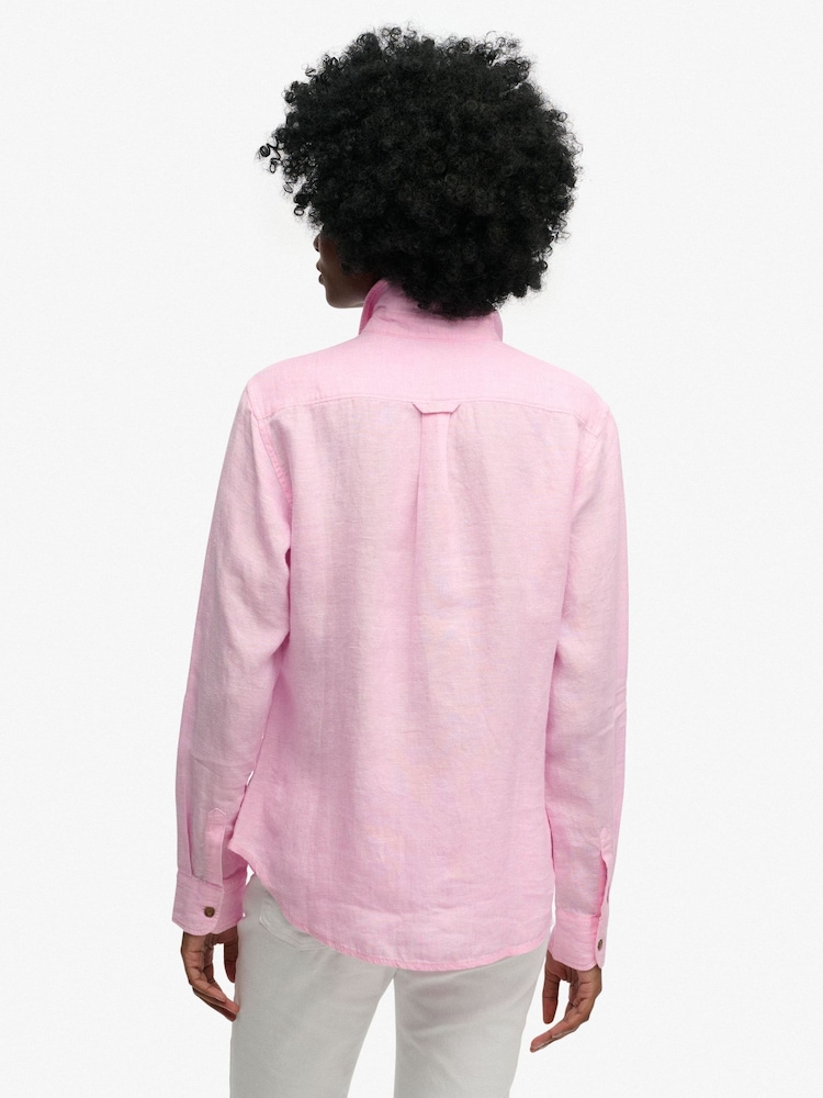 Superdry Pink Premium Linen Boyfriend Shirt - Image 2 of 5