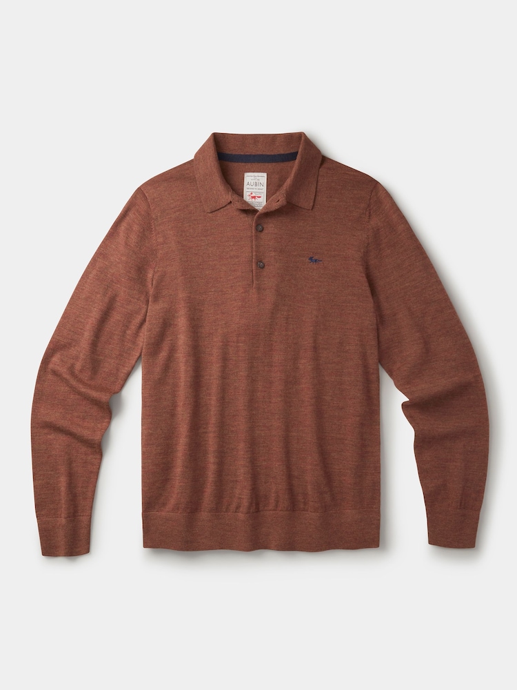Aubin Red Chapel Merino Long Sleeve Polo Jumper - Image 6 of 6