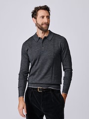 Aubin Grey Elm Merino Textured Long Sleeve Polo Jumper - Image 1 of 7
