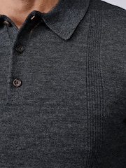 Aubin Grey Elm Merino Textured Long Sleeve Polo Jumper - Image 4 of 7