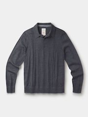 Aubin Grey Elm Merino Textured Long Sleeve Polo Jumper - Image 6 of 7