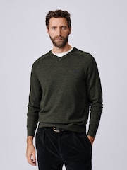 Aubin Green Burnham Merino V-Neck Jumper - Image 1 of 6