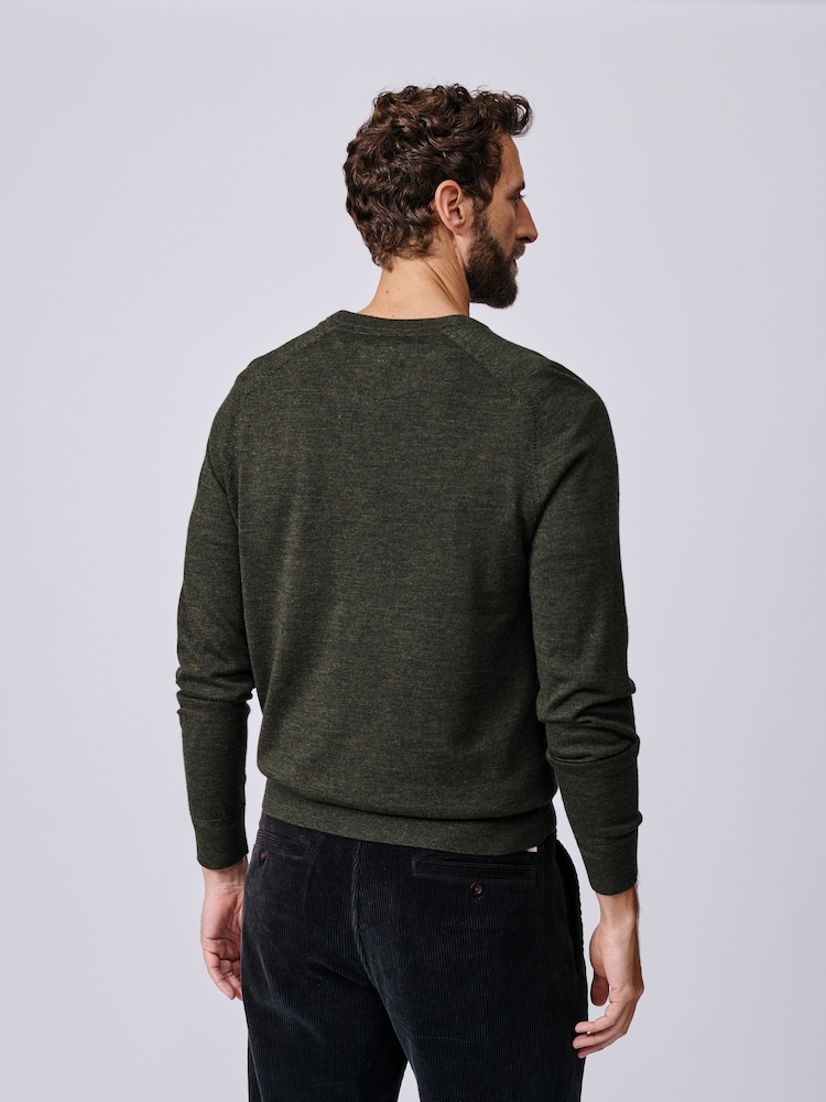 Aubin Green Burnham Merino V-Neck Jumper - Image 2 of 6