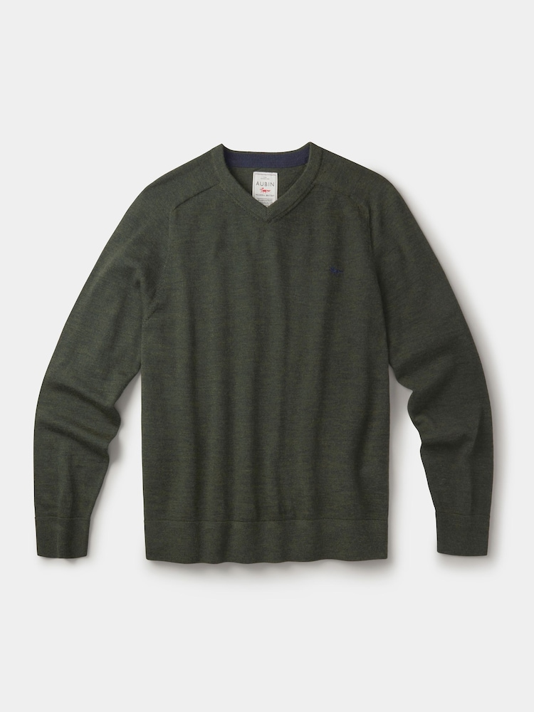 Aubin Green Burnham Merino V-Neck Jumper - Image 6 of 6