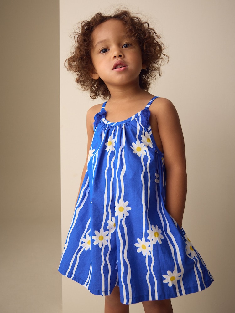 Cobalt Blue Daisy - Strappy Playsuit (3mths-10yrs) - Imaginea 1 din 8