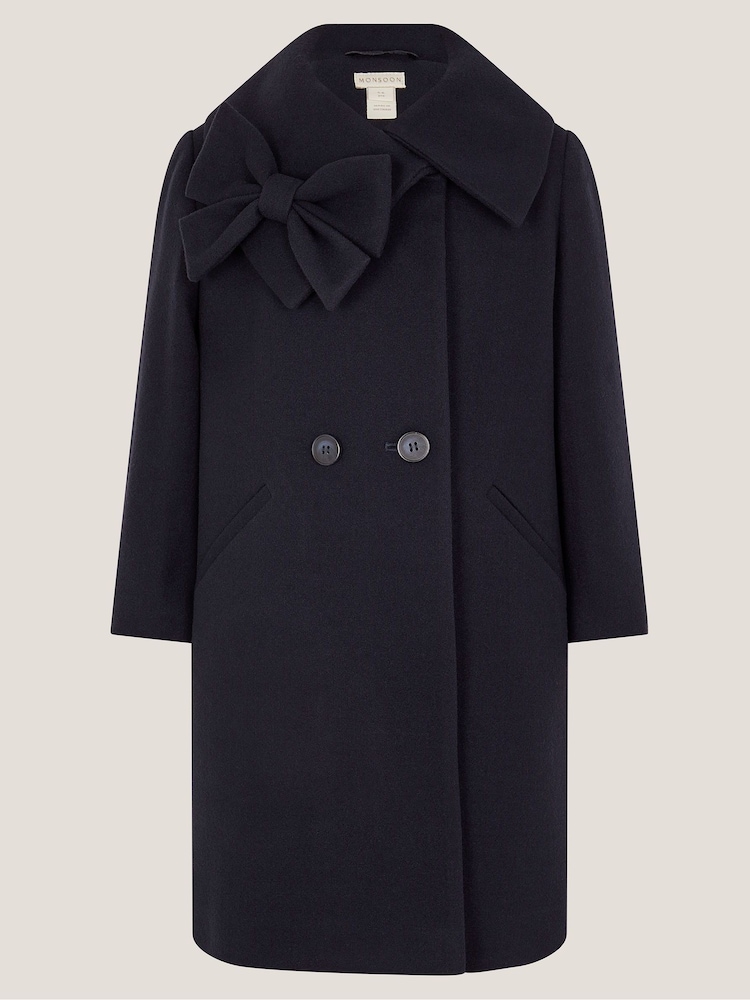 Monsoon Blue Bow Collar Coat - Image 1 of 3 Monsoon Blue Bow Collar Coat - Image 1 of 3
