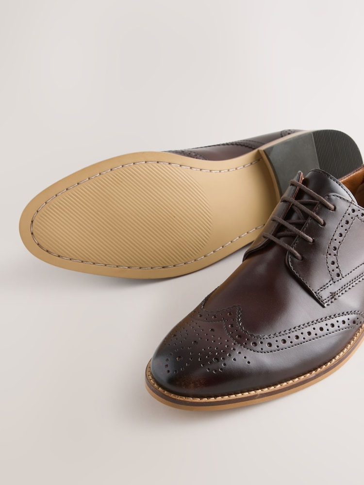 Brown Standard Fit Leather Contrast Sole Brogue Shoes - Image 5 of 5
