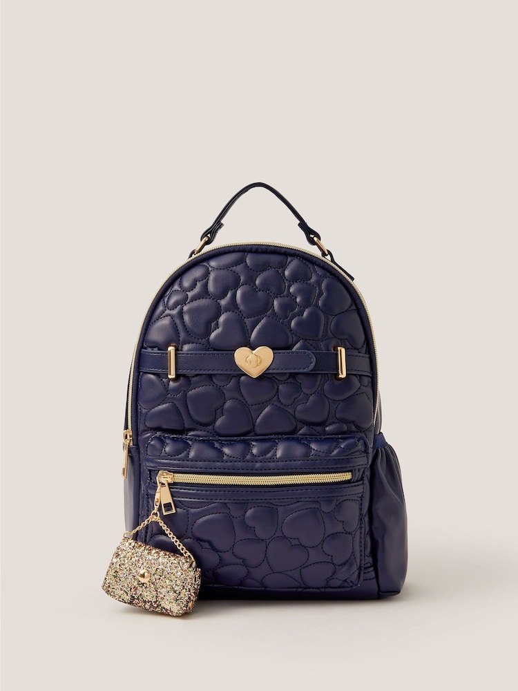 Monsoon Blue Heart Quilted School Backpack - Image 1 of 4
