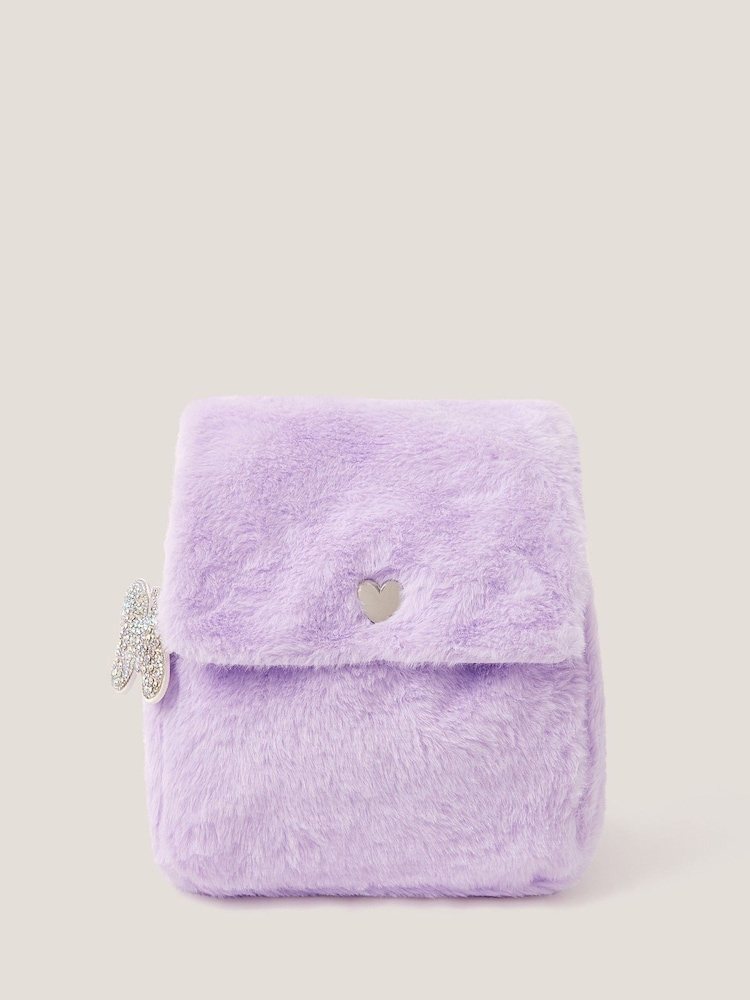 Monsoon Purple Fluffy Backpack with Butterfly Charm - Image 1 of 4 Monsoon Purple Fluffy Backpack with Butterfly Charm - Image 1 of 4