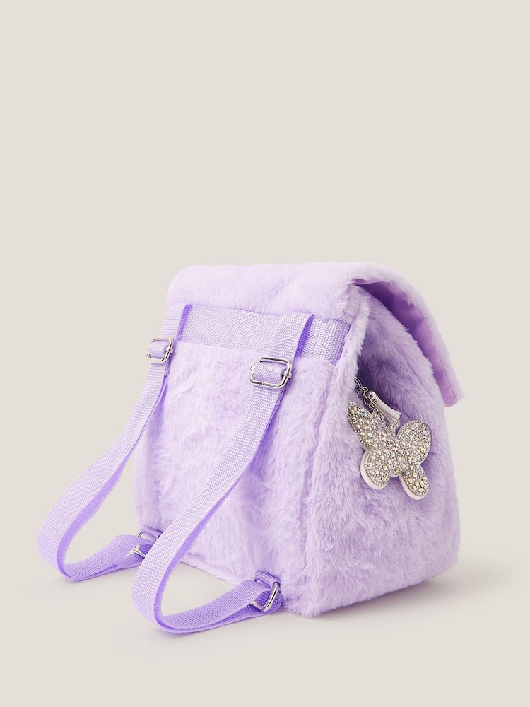 Monsoon Purple Fluffy Backpack with Butterfly Charm - Image 2 of 4 Monsoon Purple Fluffy Backpack with Butterfly Charm - Image 2 of 4