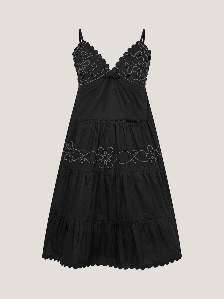 Monsoon Black Floral Embroidered Tier Dress - Image 1 of 3