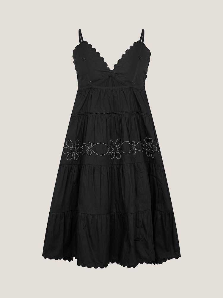 Monsoon Black Floral Embroidered Tier Dress - Image 2 of 3 Monsoon Black Floral Embroidered Tier Dress - Image 2 of 3