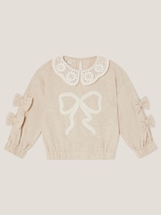 Monsoon Natural Bow Embellished Collar Sweatshirt - Image 1 of 3