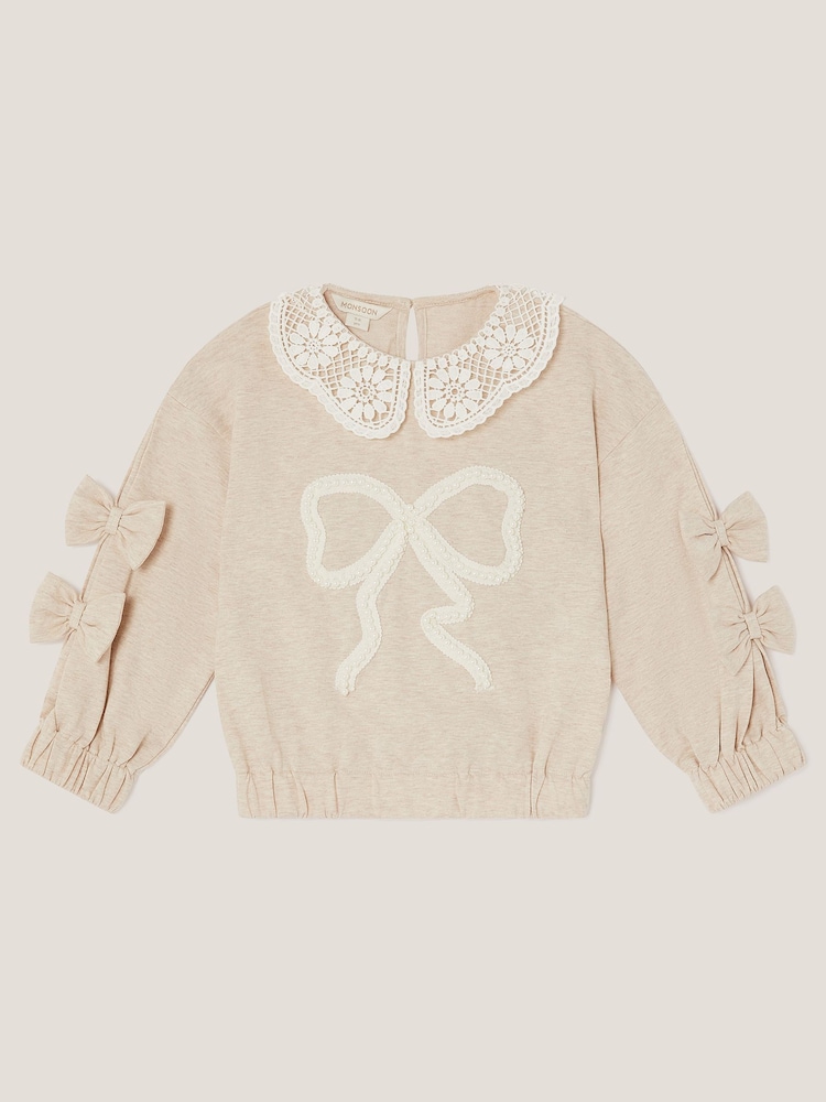 Monsoon Natural Bow Embellished Collar Sweatshirt - Image 1 of 3
