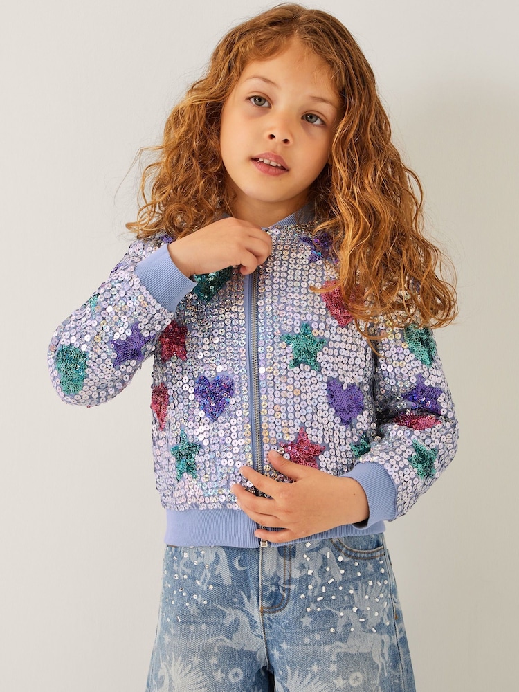 Monsoon Star & Heart Sequin Bomber Jacket - Imagen 1 de 4