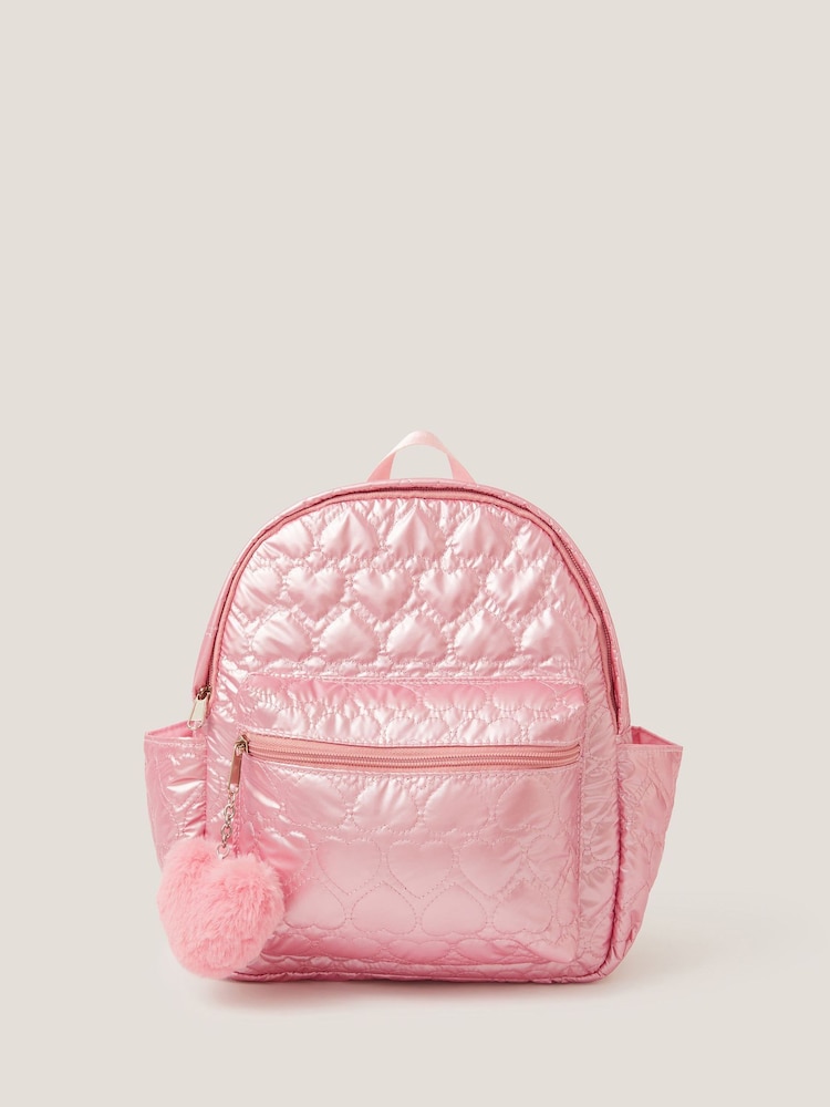 Monsoon Pink Shiny Heart Quilted Backpack - Image 1 of 4