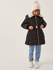 Monsoon Black Fluffy Collar Belted Puffer Coat - Image 1 of 1