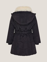 Monsoon Black Fluffy Collar Belted Puffer Coat - Image 3 of 3