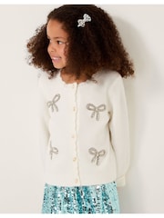 Monsoon Natural Bow Embellished Cardigan - Image 1 of 1