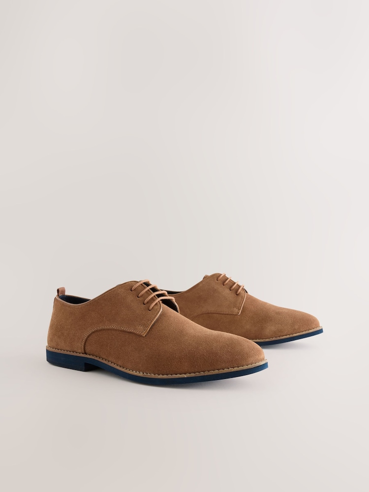 Tan Brown Suede Derby Shoes - Image 1 of 5