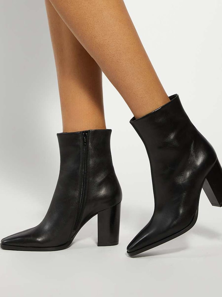 Dune London Black Patently Chisel Toe Block Boots - Image 1 of 6