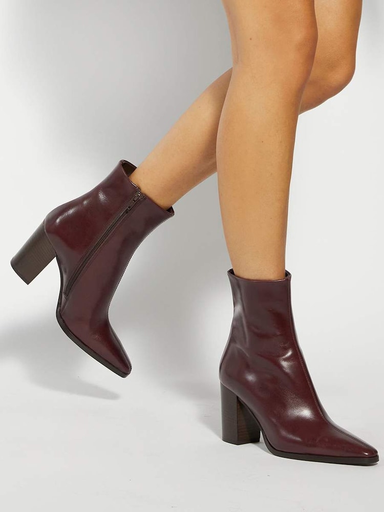 Dune London Red Patently Chisel Toe Block Boots - Image 1 of 6 Dune London Red Patently Chisel Toe Block Boots - Image 1 of 6