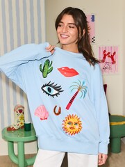 Eleanor Bowmer Blue Icons Embellished Sweater - Image 1 of 4