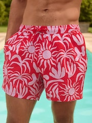 Red/Lilac Abstract Textured Print Swim Shorts 5" - Image 1 of 8