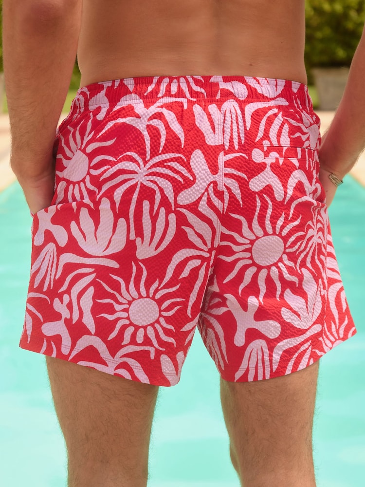 Red/Lilac Abstract Textured Print Swim Shorts 5" - Image 2 of 8 Red/Lilac Abstract Textured Print Swim Shorts 5" - Image 2 of 8