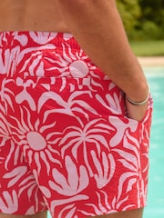Red/Lilac Abstract Textured Print Swim Shorts 5" - Image 3 of 8