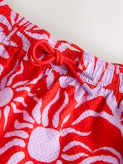 Red/Lilac Abstract Textured Print Swim Shorts 5" - Image 8 of 8
