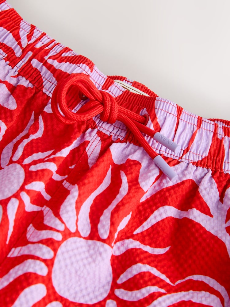 Red/Lilac Abstract Textured Print Swim Shorts 5" - Image 8 of 8 Red/Lilac Abstract Textured Print Swim Shorts 5" - Image 8 of 8