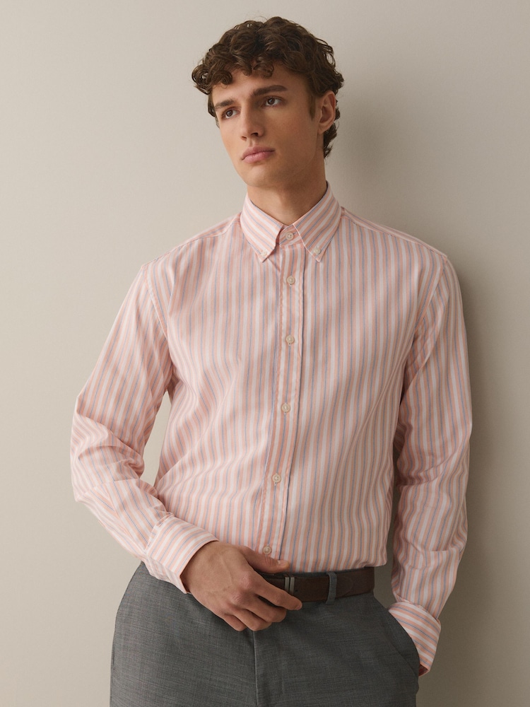 Orange Regular Fit N.Premium Long Sleeve Stripe Smart Shirt - Image 1 of 7