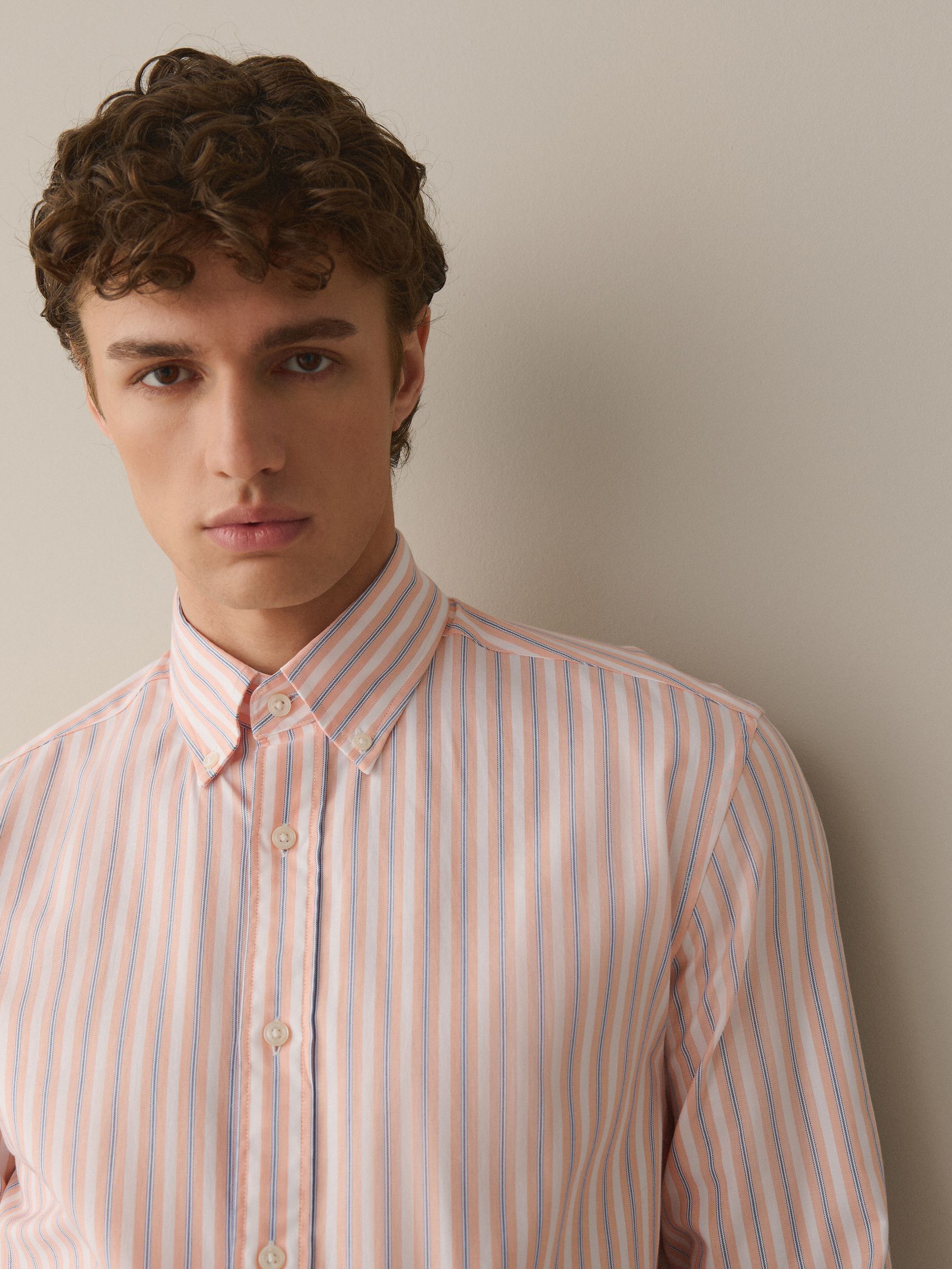 トップス time is on STRIPE REGULAR COLLAR SHIRT Buy Orange Regular Fit 100% Cotton N.Premium Long Sleeve Stripe