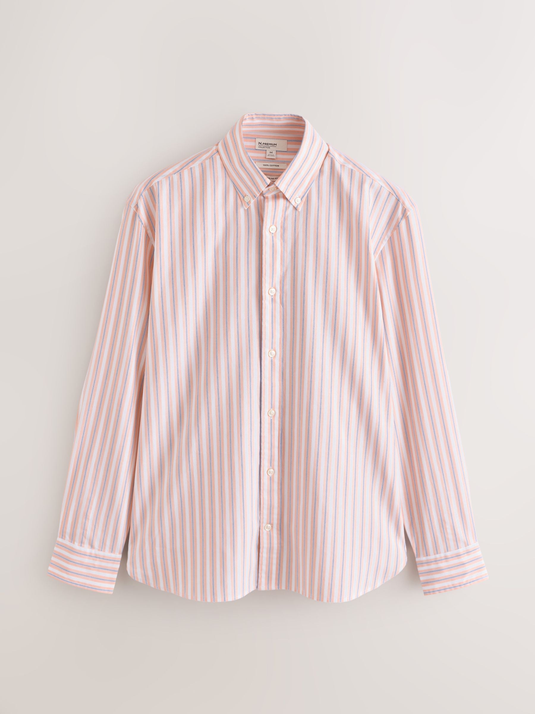 Buy Orange Regular Fit 100% Cotton N.Premium Long Sleeve Stripe