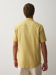 Ochre Yellow Slim Fit Cotton Linen Blend Short Sleeve Trimmed Shirt - Image 4 of 7