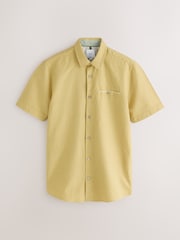 Ochre Yellow Slim Fit Cotton Linen Blend Short Sleeve Trimmed Shirt - Image 5 of 7
