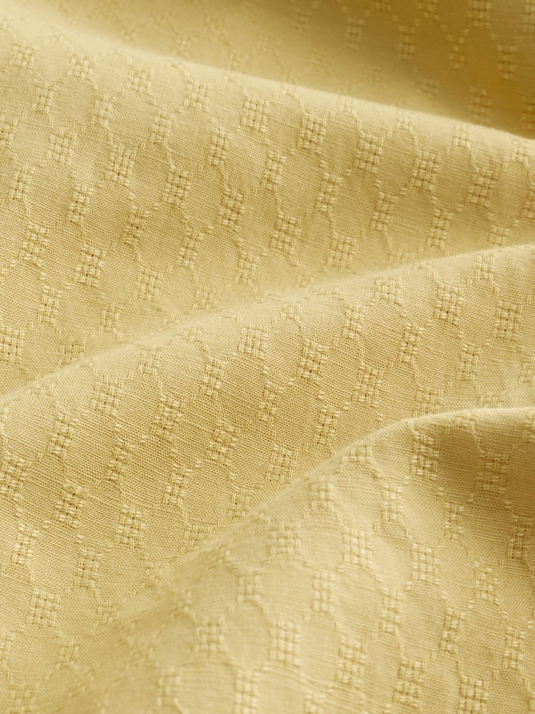 Ochre Yellow Slim Fit Cotton Linen Blend Short Sleeve Trimmed Shirt - Image 7 of 7